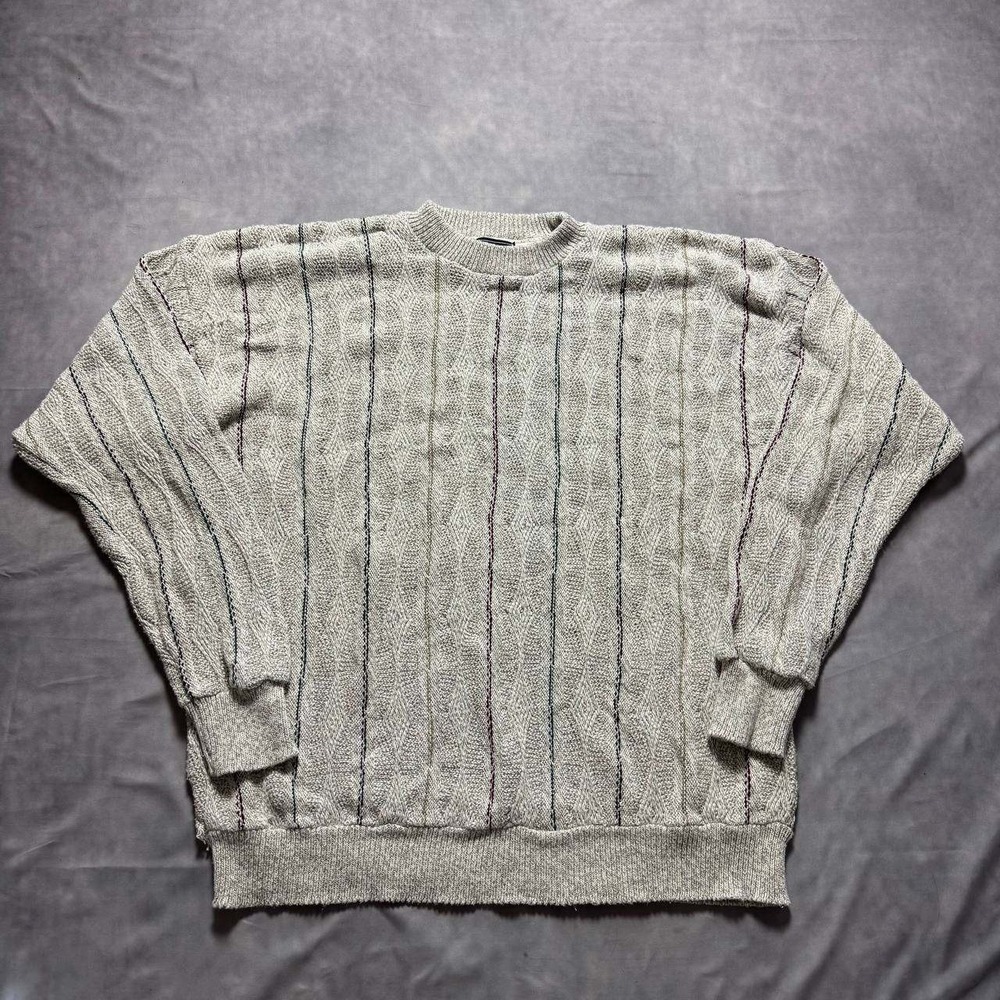 Vintage Peconic Bay Traders Mens XXL Cotton Knit Striped Sweater Made in USA